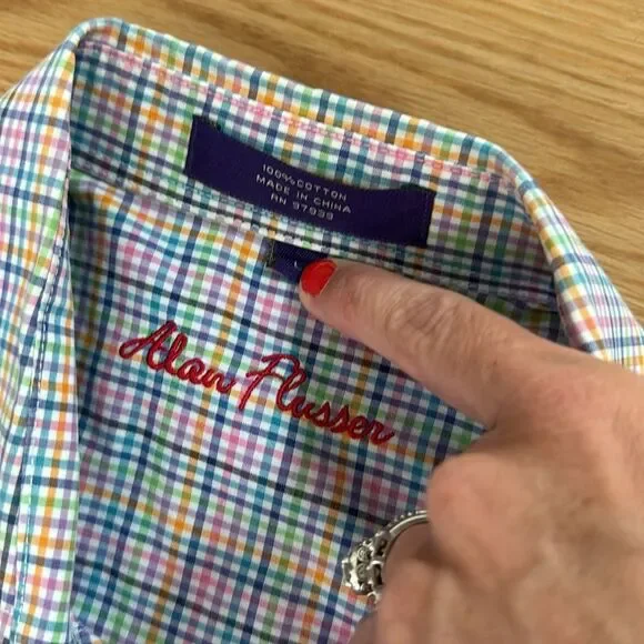 Alan Flusser Men's Plaid Button Down Shirt Size Large Multicolor Classic Preppy - Picture 4 of 4